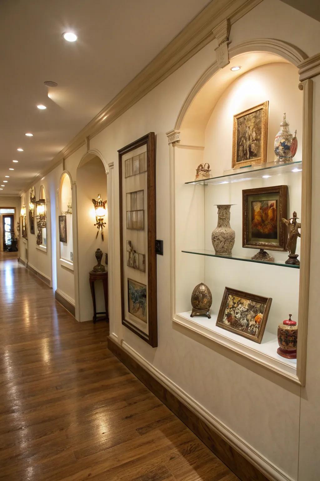 Wall niches provide perfect spots for showing off art and collectibles.