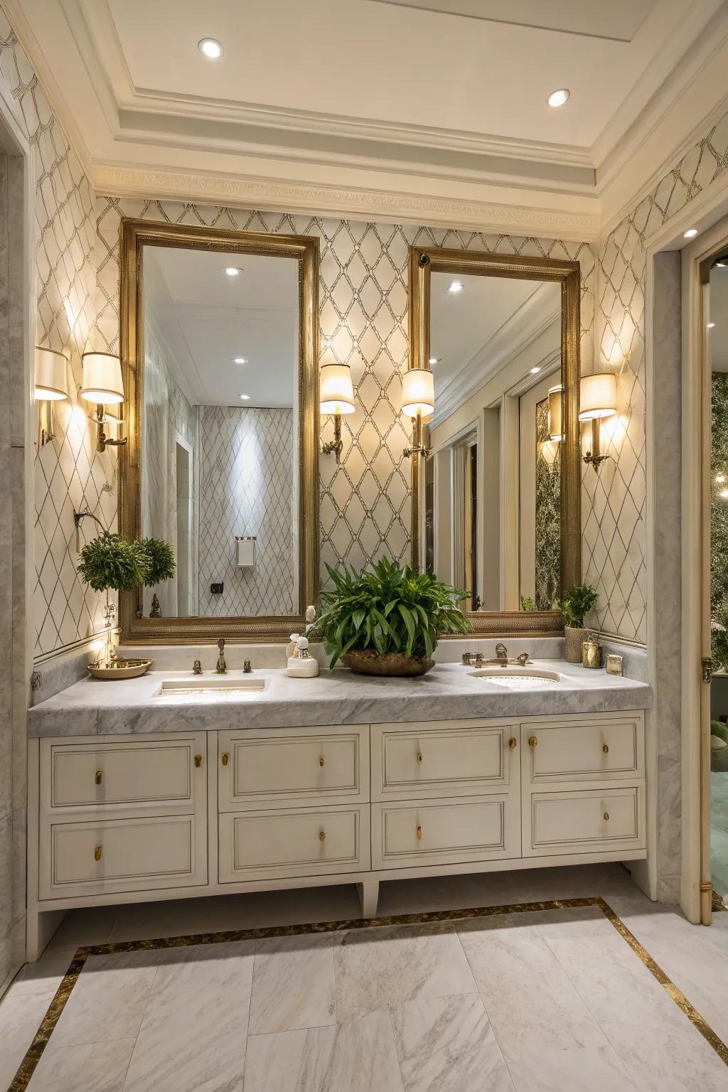 Reflectors establish a sense of area and openness in this washroom.