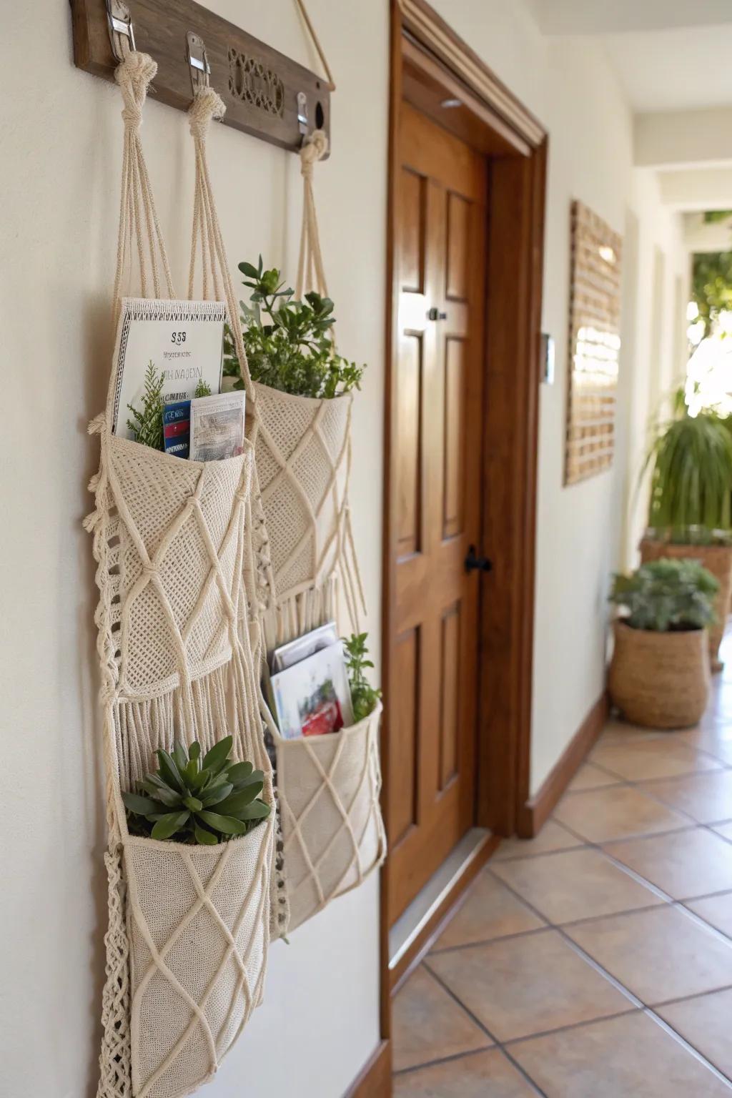 Macrame wall envelopes offering stylish organization.