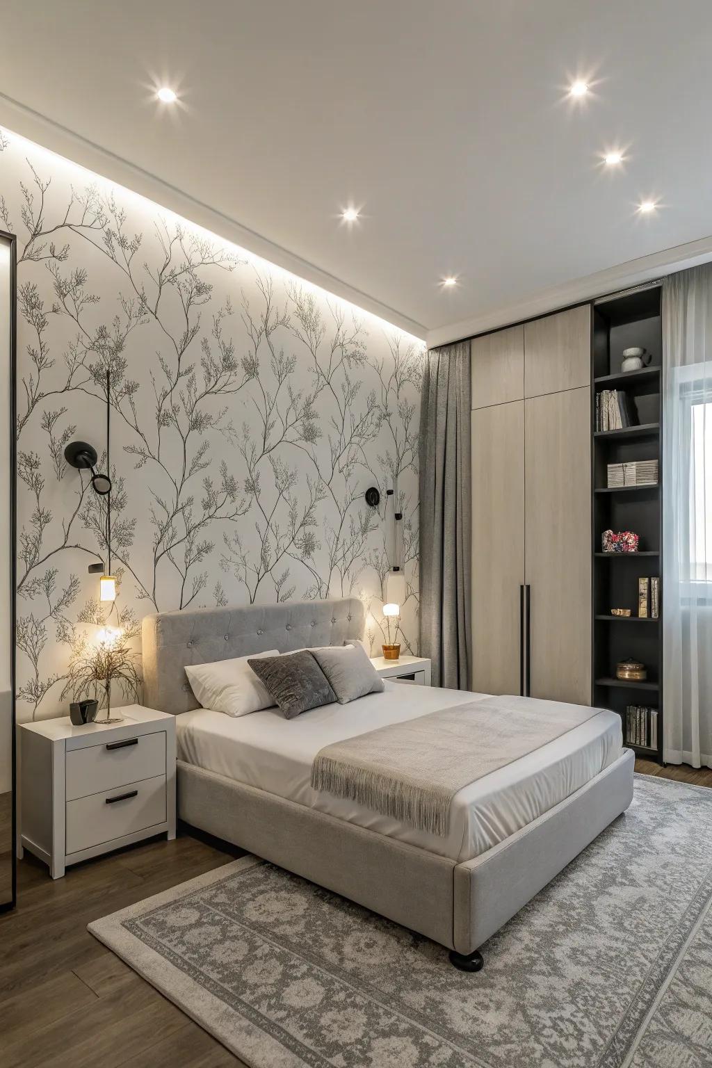 Monochrome wallpaper for a neat, stylish appearance.