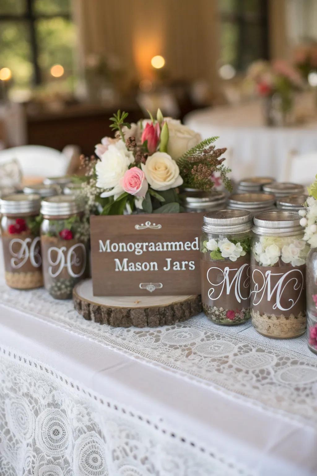 Personalized monogrammed utility canisters for special occasions.