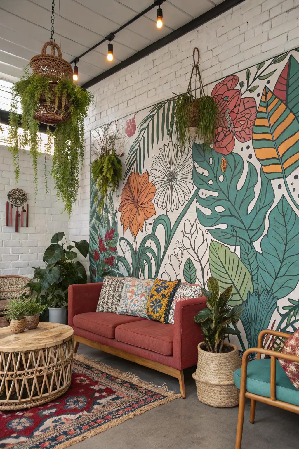 A custom mural introduces inspiration and beauty to this room.