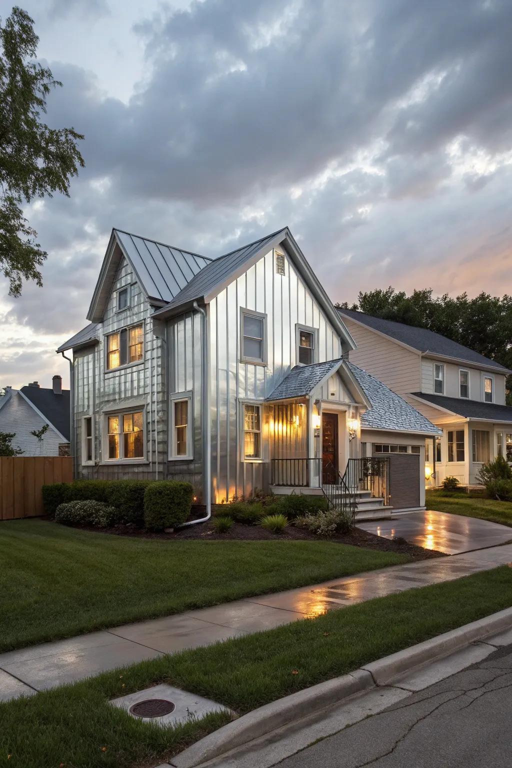 A glamorous vicinity dwelling with glimmering metallic metal cladding for a dazzling consequence.