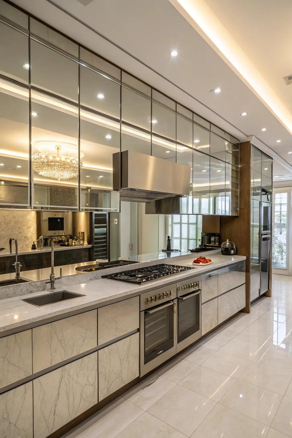 Panel guards made from reflective materials infuse illumination and space into cooking environments.