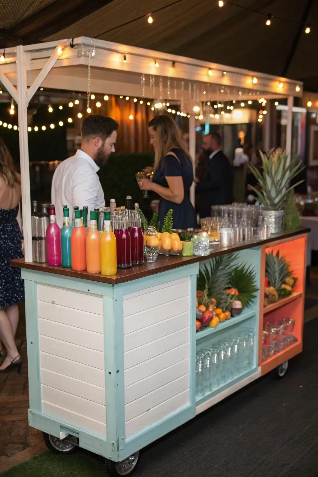 An interactive cocktail station introduces a fun element to this mobile bar.