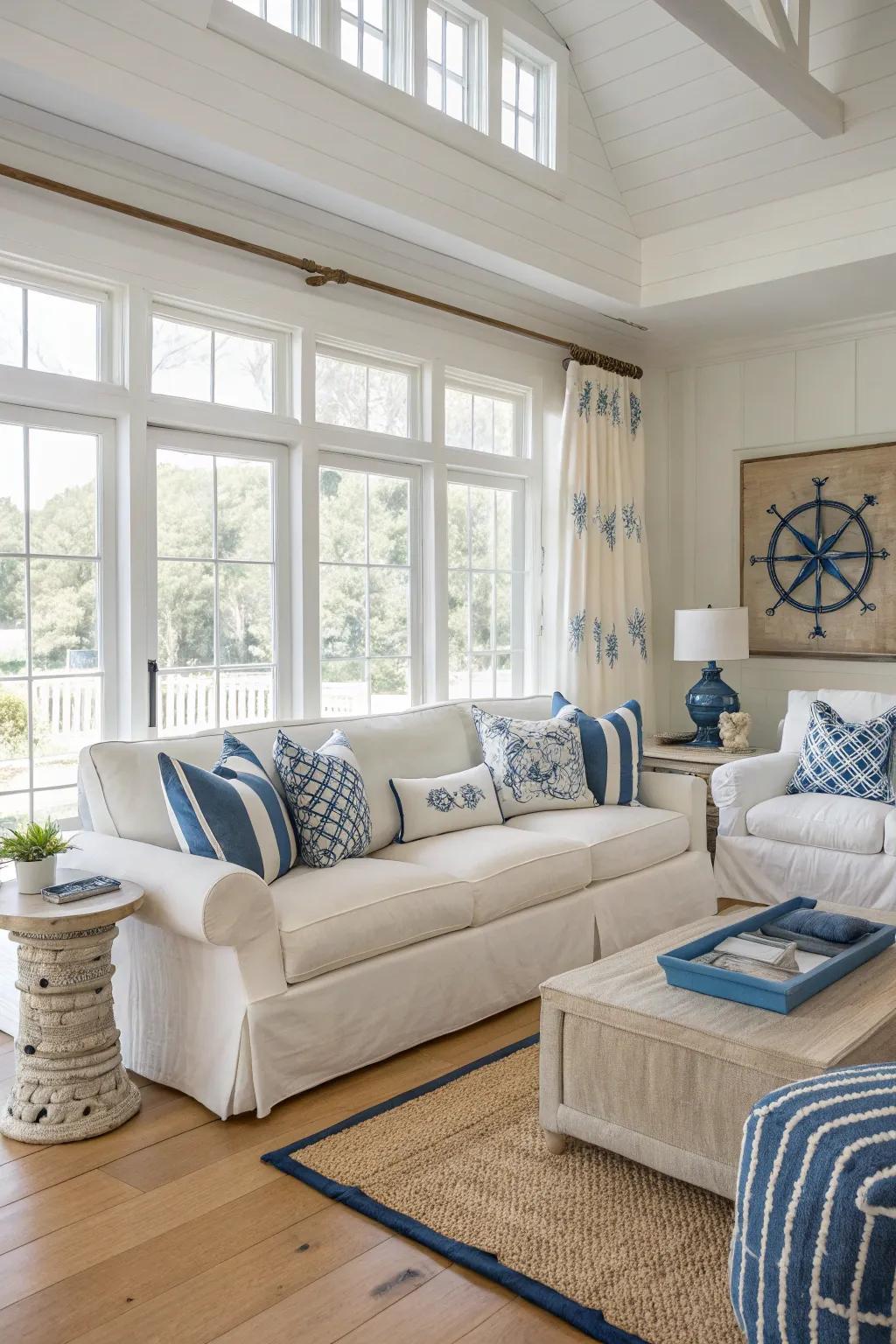 Light wood floors elevate the coastal aesthetic.