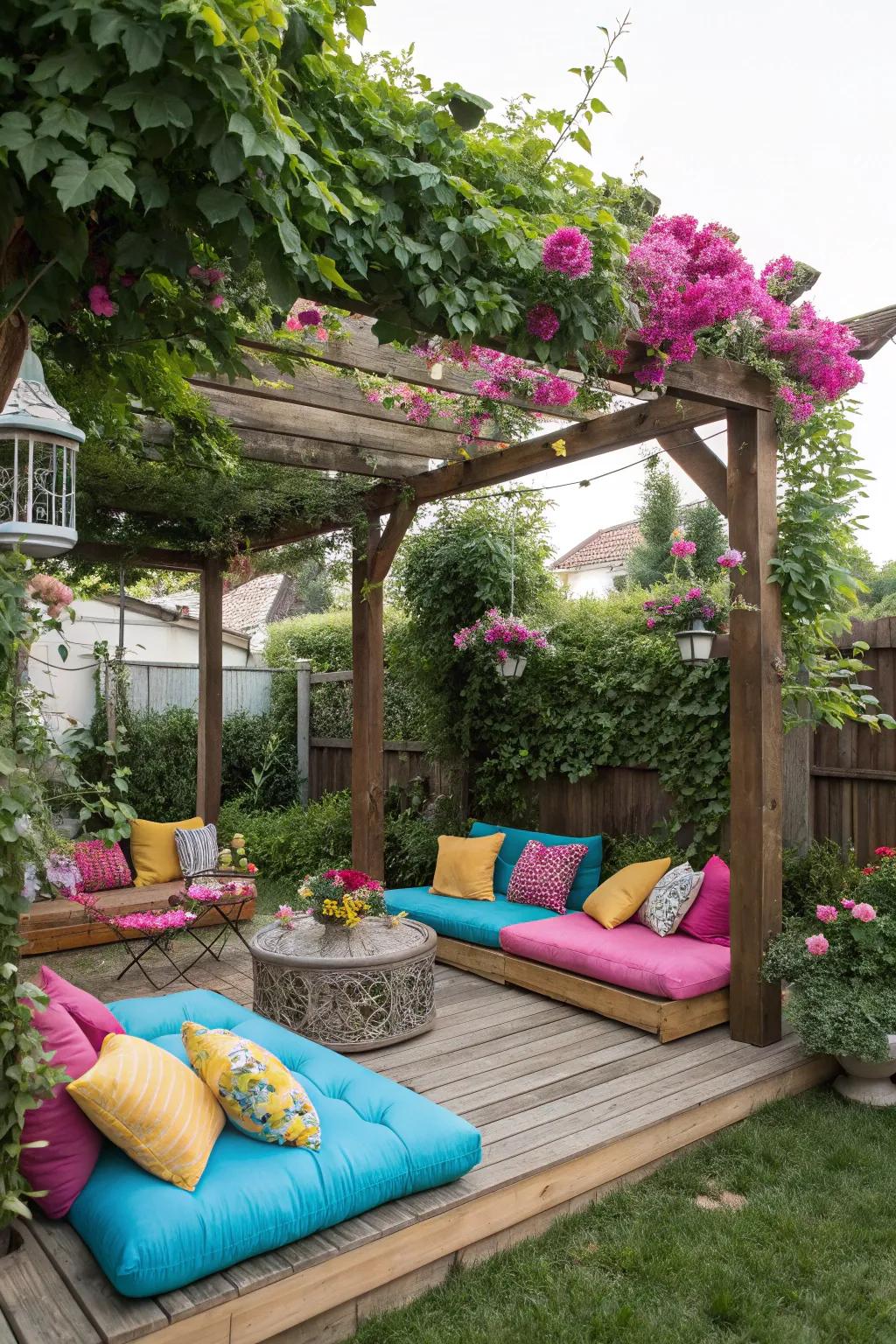 Colorful accents turn your arbor into a vibrant center of attention.