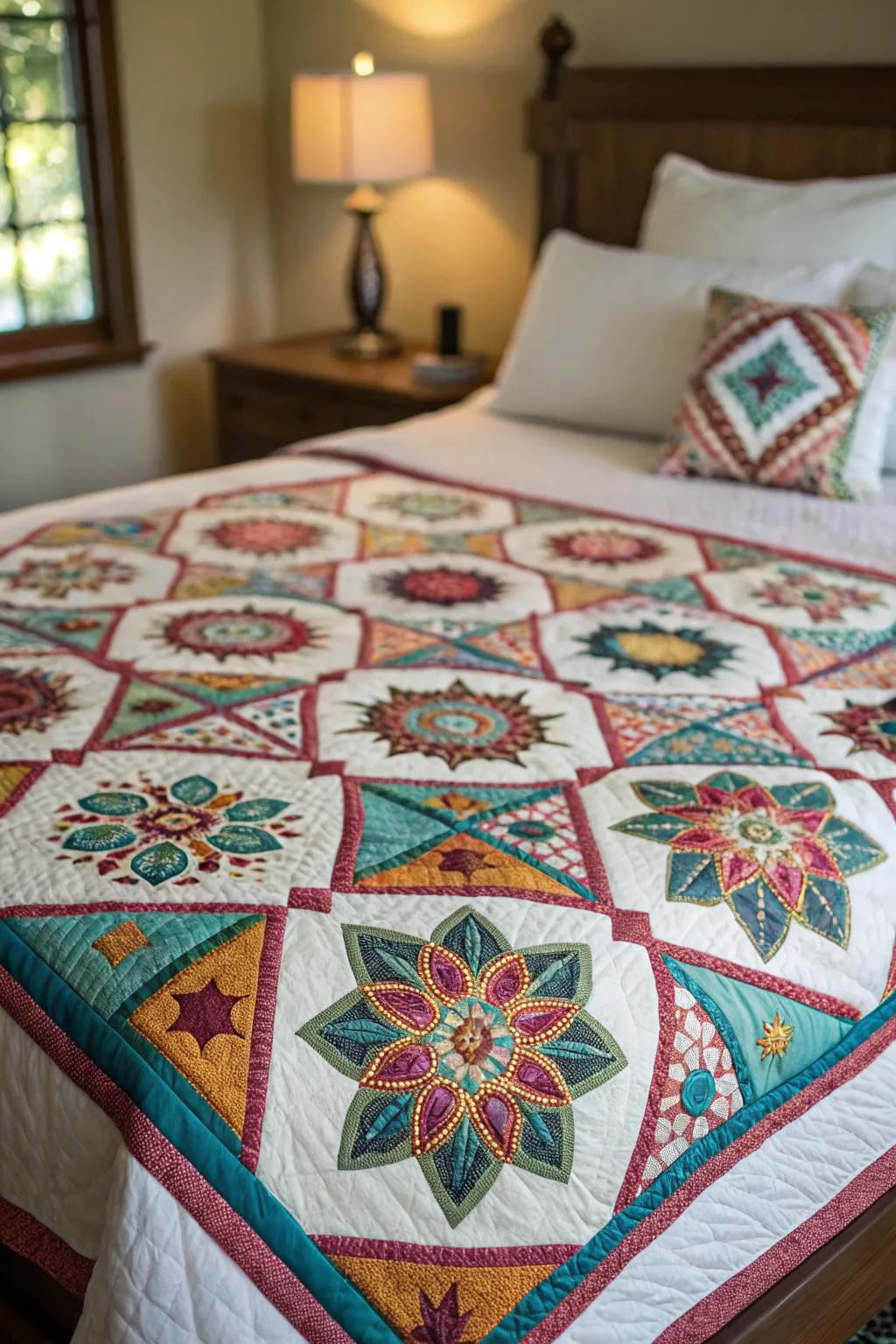 Symmetrical quilts offer unexpected equilibrium and visual satisfaction.