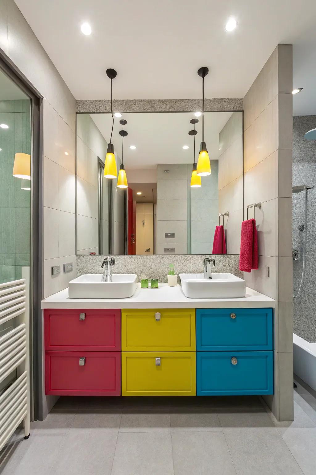 Colorful units introduce life and energy into bathroom design.
