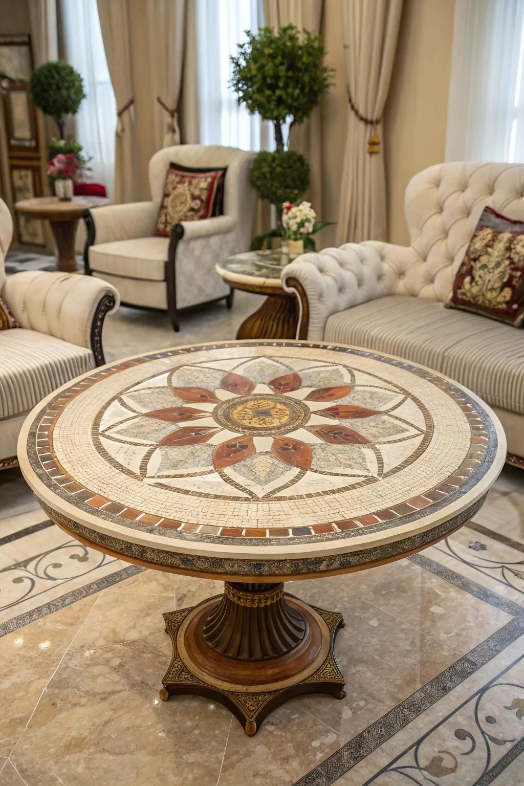 Ageless mosaic configurations contribute sophistication and refinement.