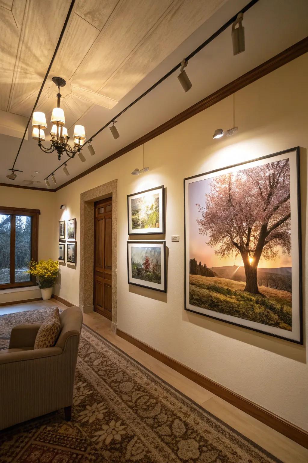 Elegant space showcasing mounted nature photography.