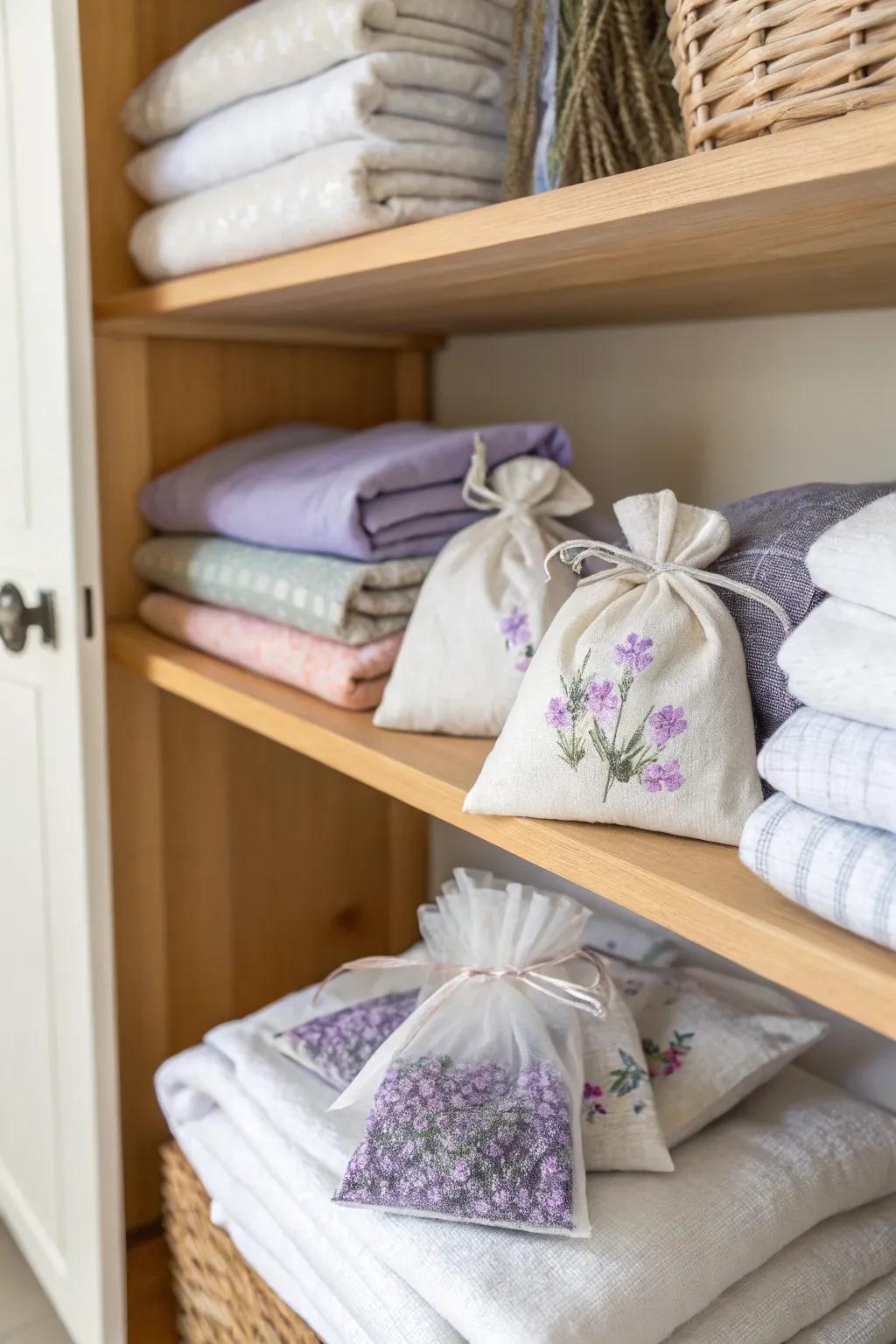 Lavender sachets that help your linens smell delightful.