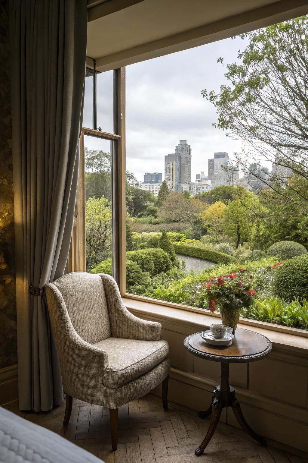 A nook with a stunning vista, providing a quintessential fusion of comfort and scenery.