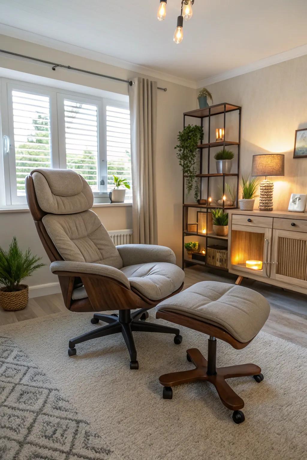 Chairs with footrests offer a blend of relaxation and efficiency.