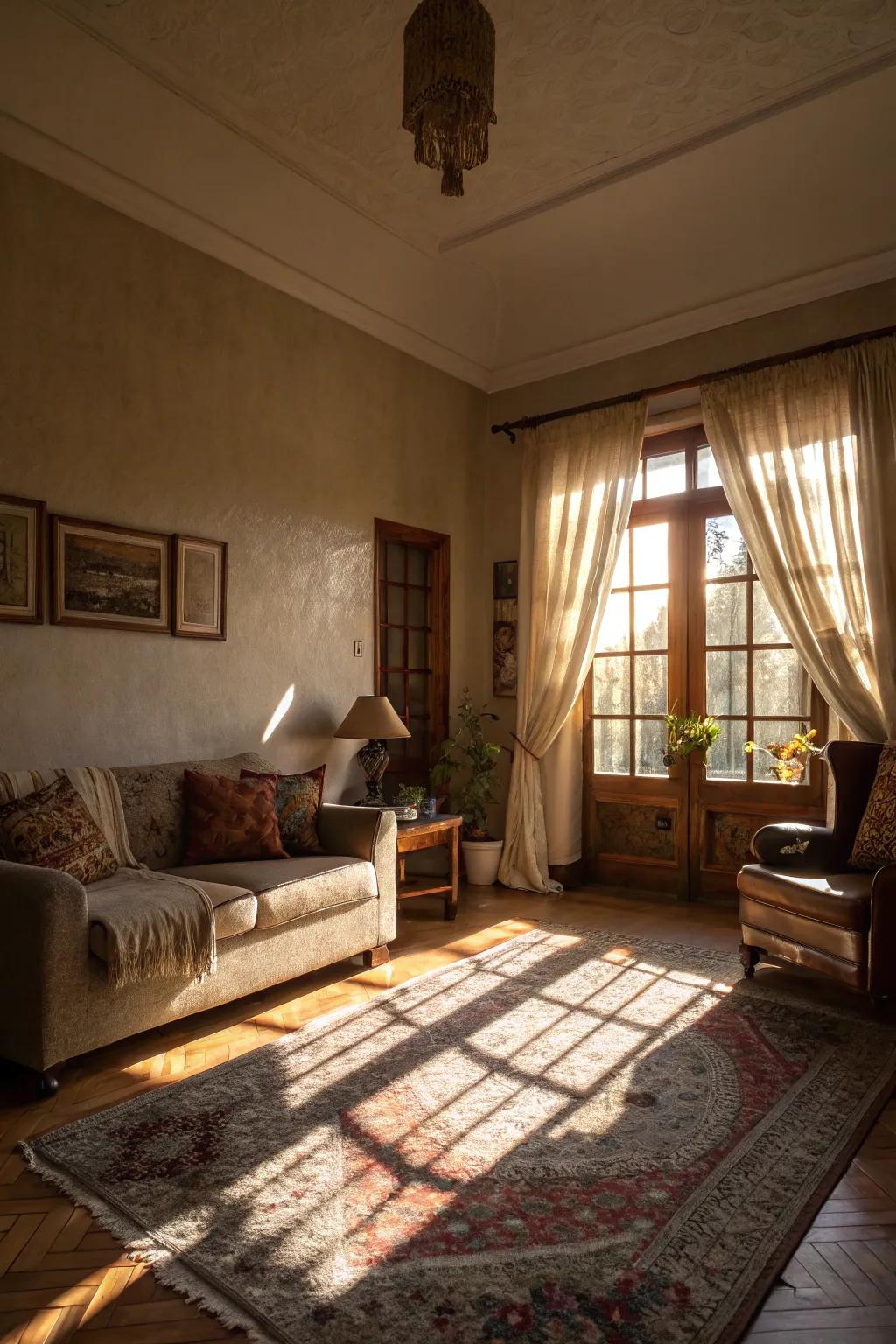 Illumination enhances depth and accentuates textures.