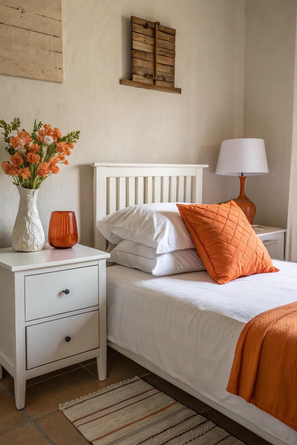 Orange and white formulate a fresh and minimalist look.