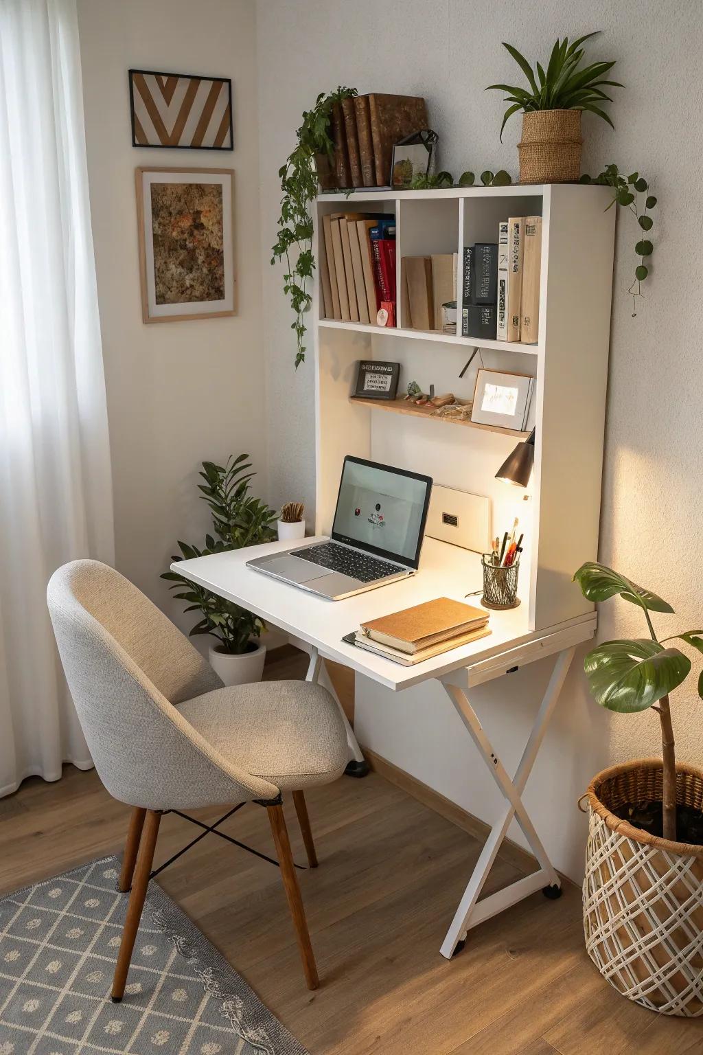A wall-mounted desk works perfectly in small offices.