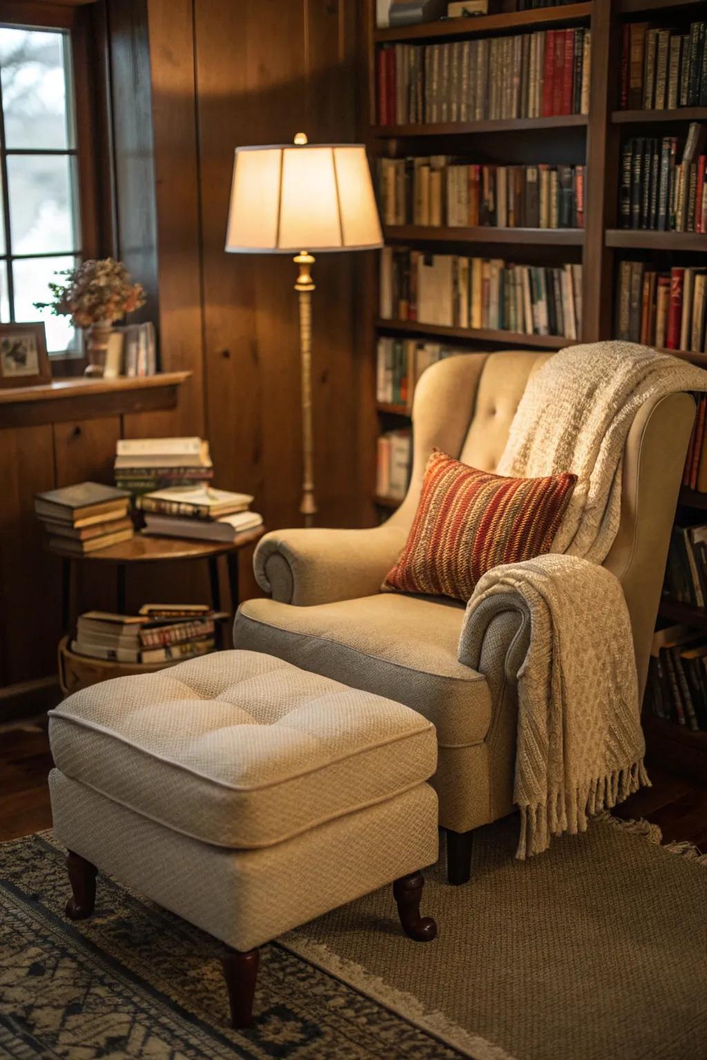 A cozy ottoman ideal for a reading spot