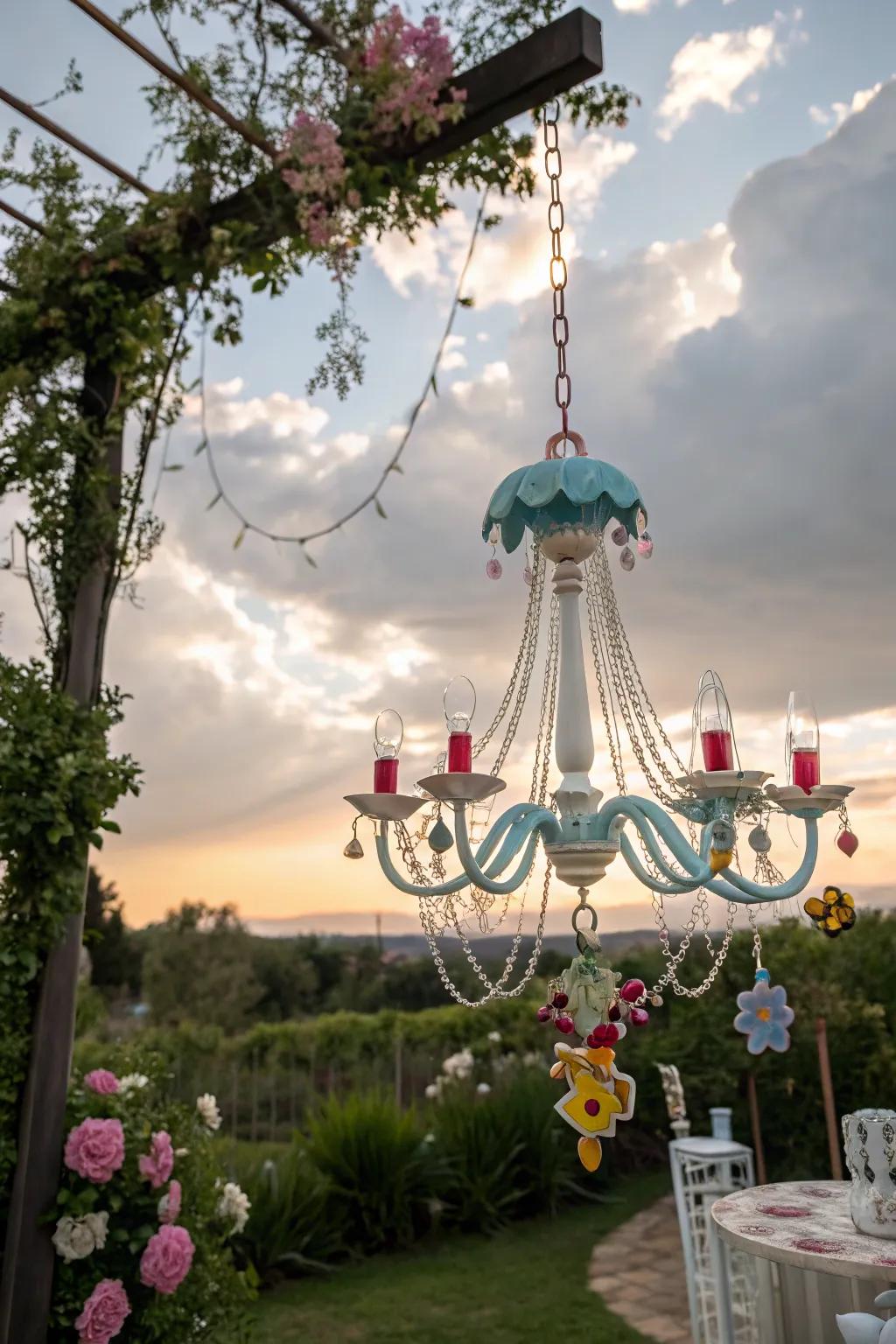 Add whimsy to your garden with a playful chandelier layout.