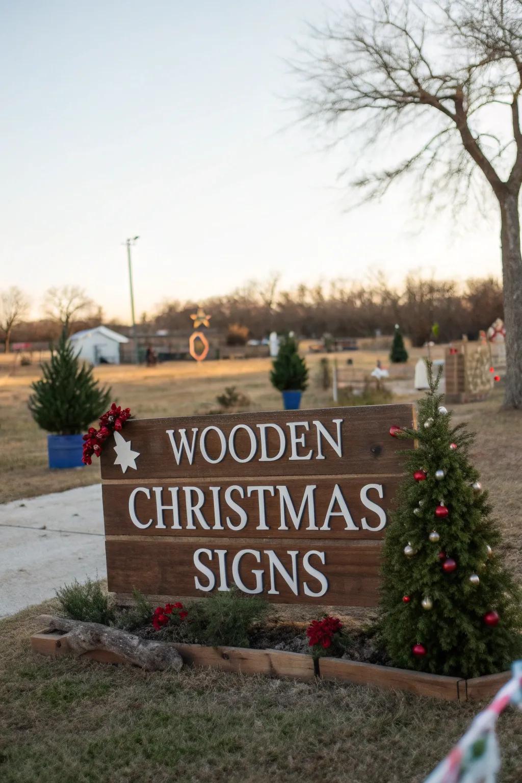 Append natural charm with handcrafted timber signs.