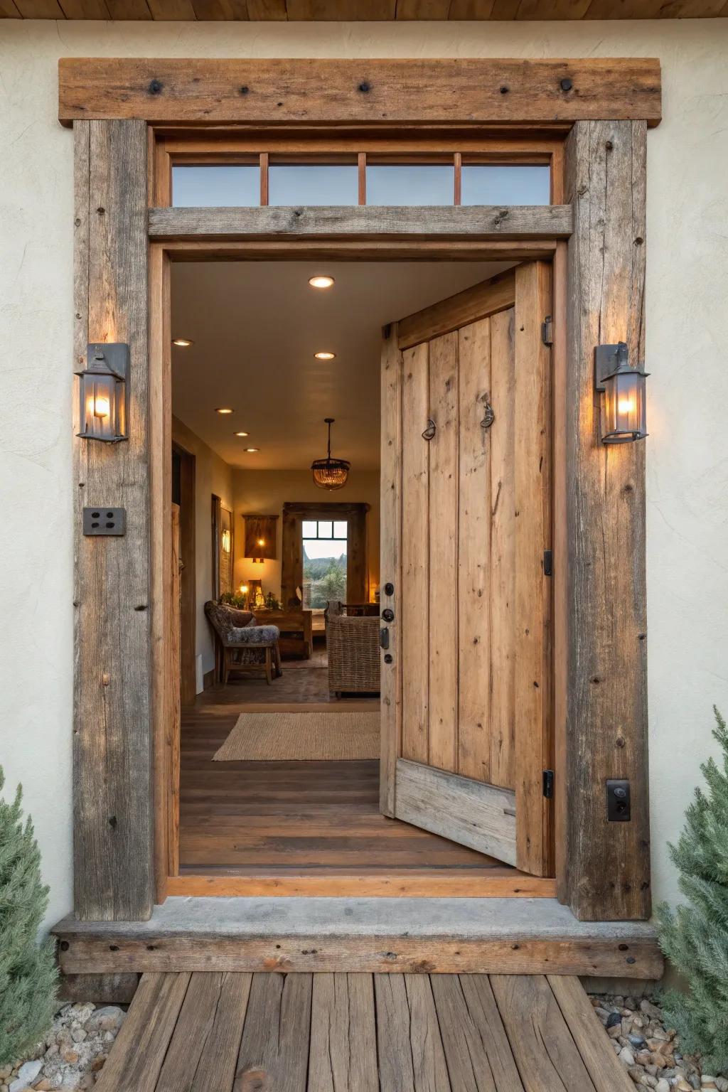 Recycled timber details contribute warmth and a rustic sensation to your entryway.