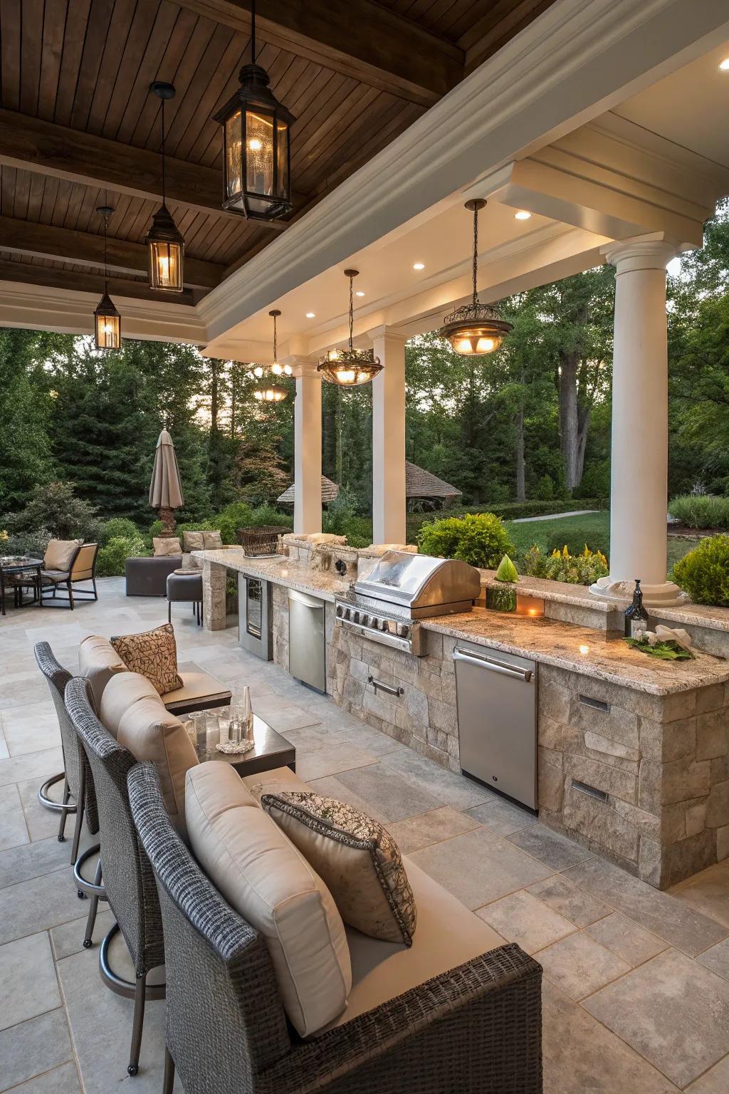 High-end elements transform your outdoor culinary bar into a luxury escape.
