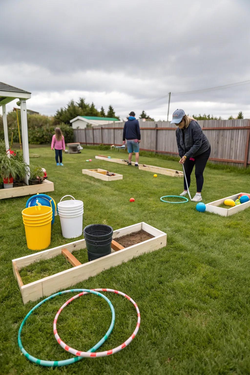 Backyard mini golf course ready for playful competition