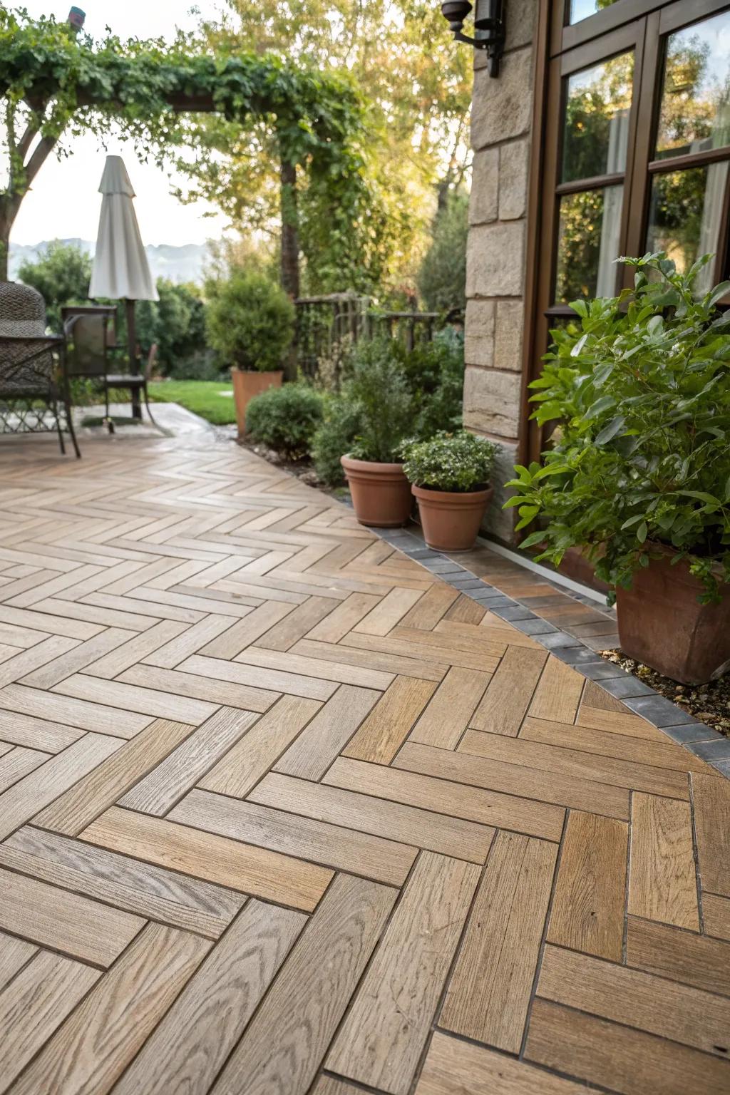 Obtain the warmth of wood through resilient wood-simulated tiles.