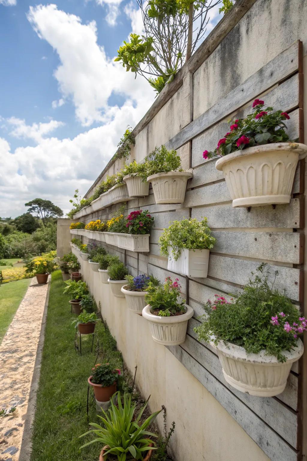Superimpose tiers within your garden through suspended shelf-based containers.