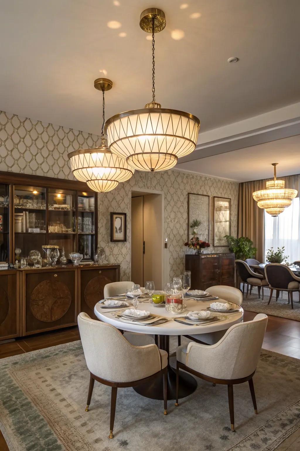 Mid-century modern lighting infuses retro charm into the area.