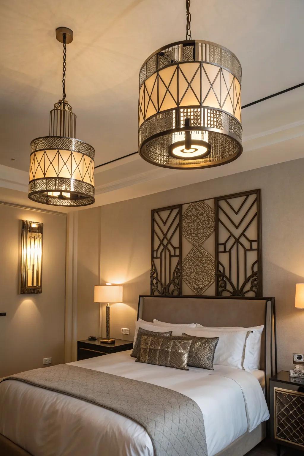 Art Deco lights introduce luxurious sophistication.