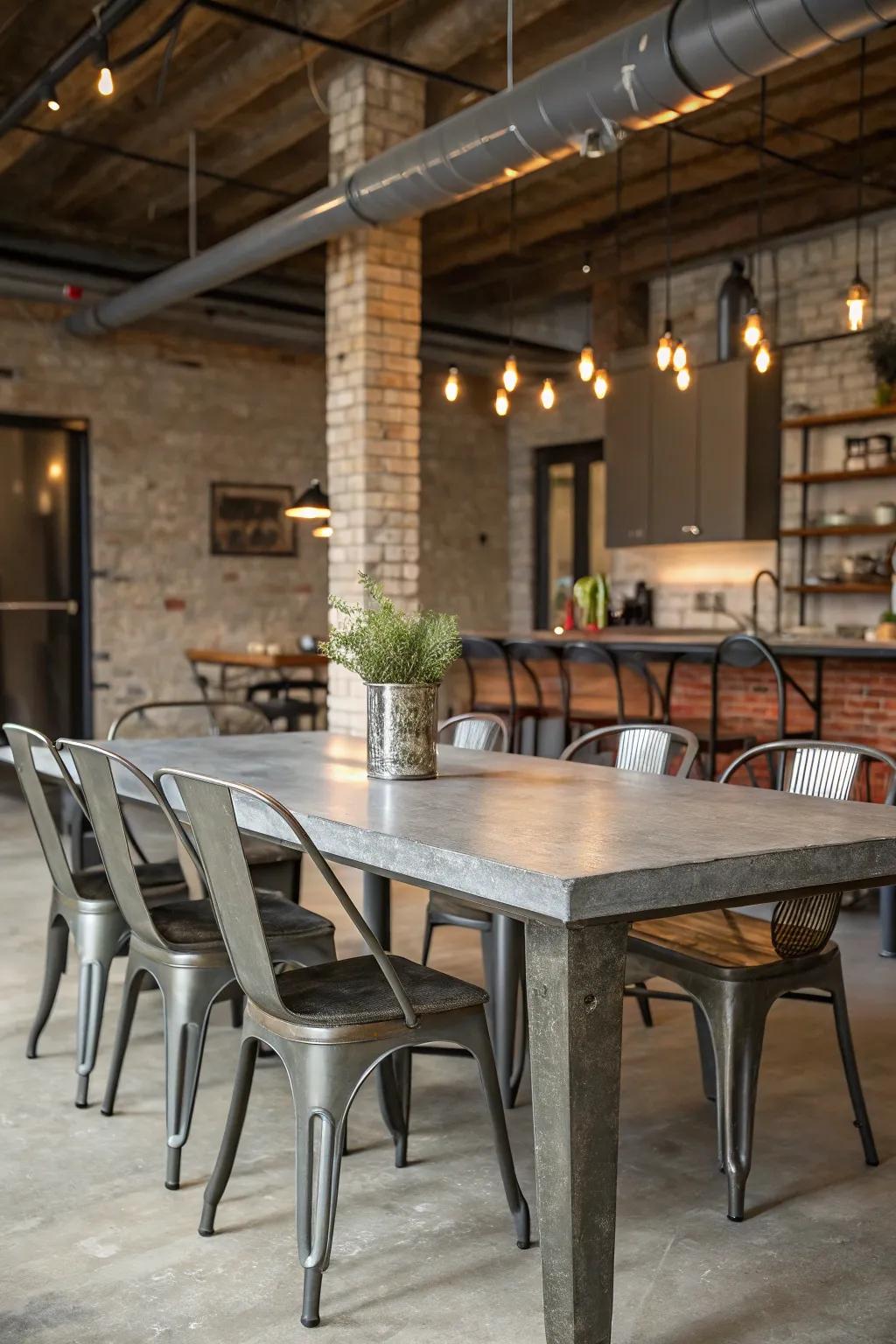 Faux concrete finish adds an industrial edge to your dining table.