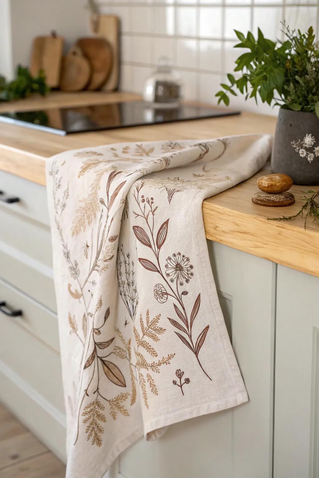 Bestow a personal mark upon your culinary domain through exquisitely hand-painted linen cloths. Suited for gifting or cherishing!