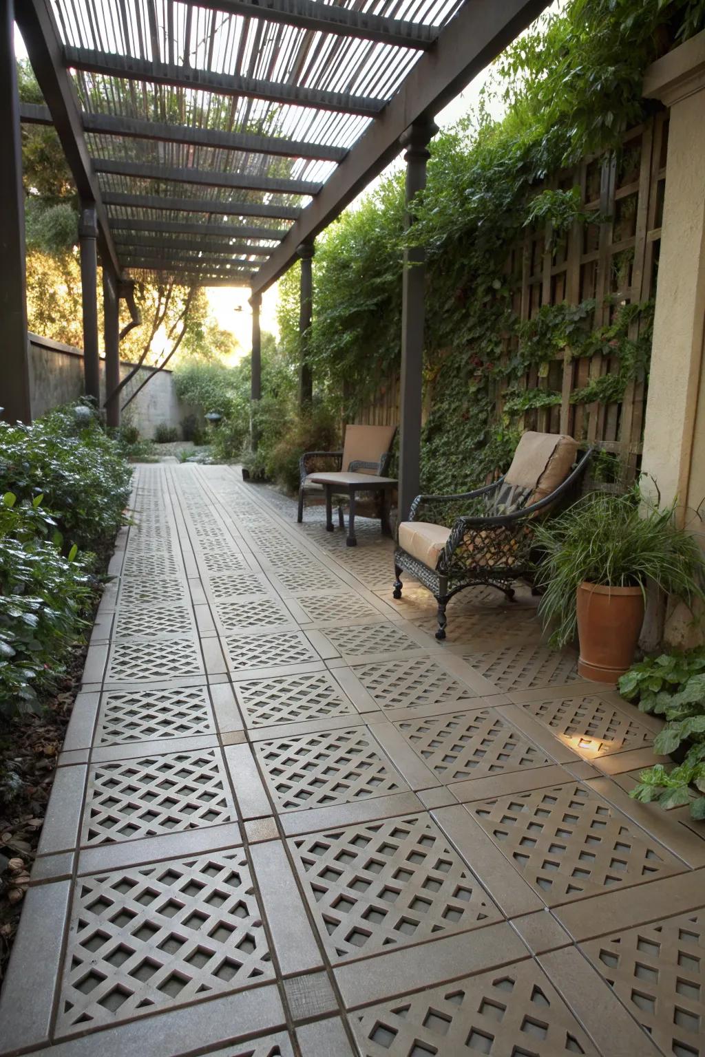 Weave segments as decking contribute singular texture to your patio.