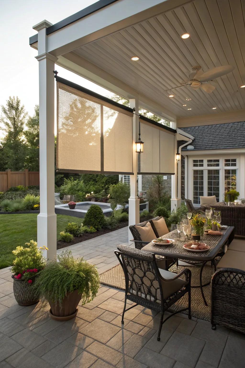 Savor flexible privacy through pull-down screens.