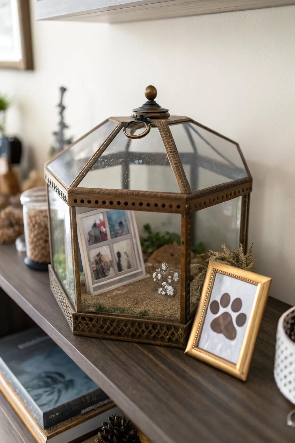 A meaningful keepsake shadow box with a paw print.