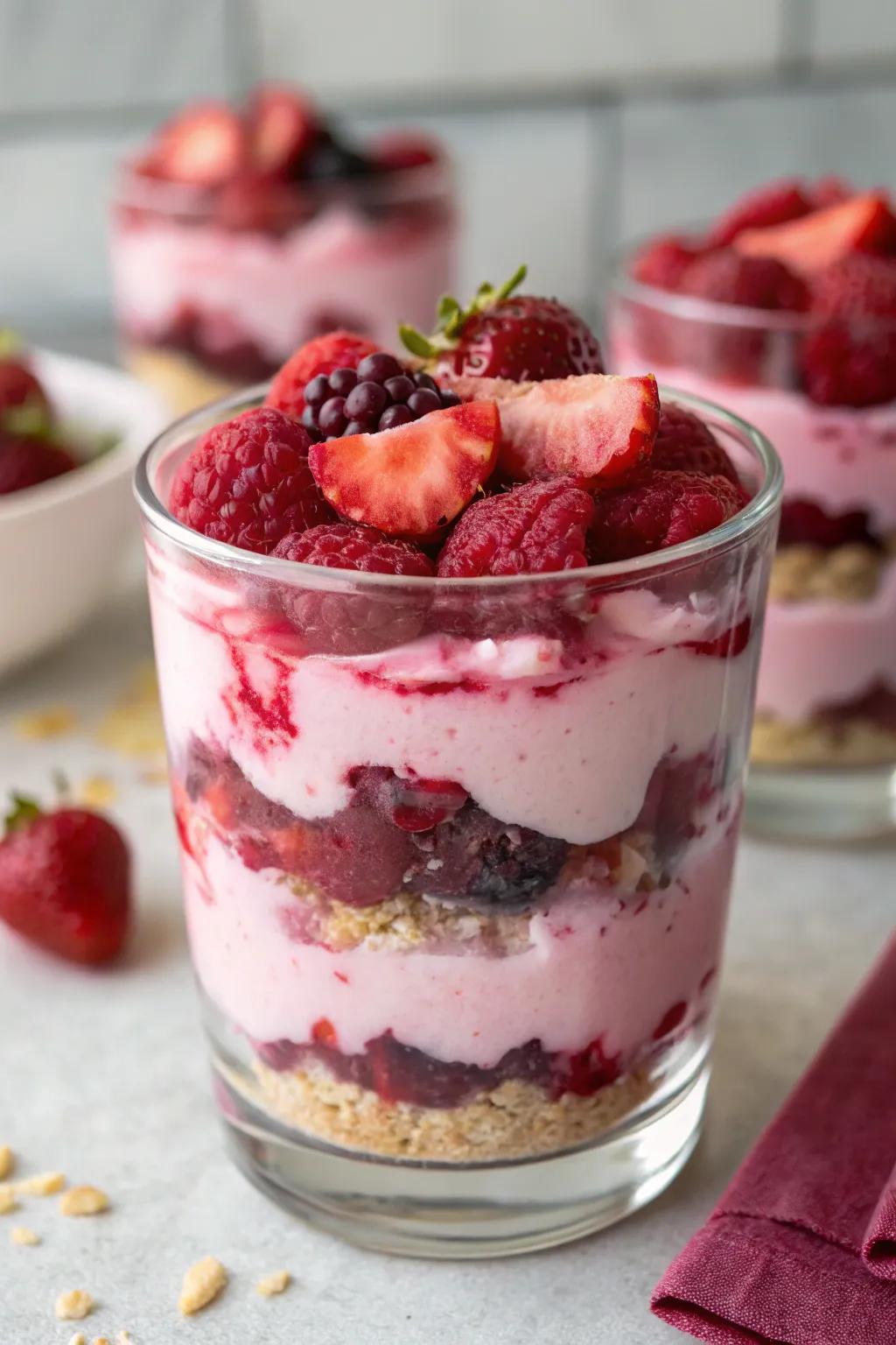 A rosy berry layered dessert is a delightful, layered treat.