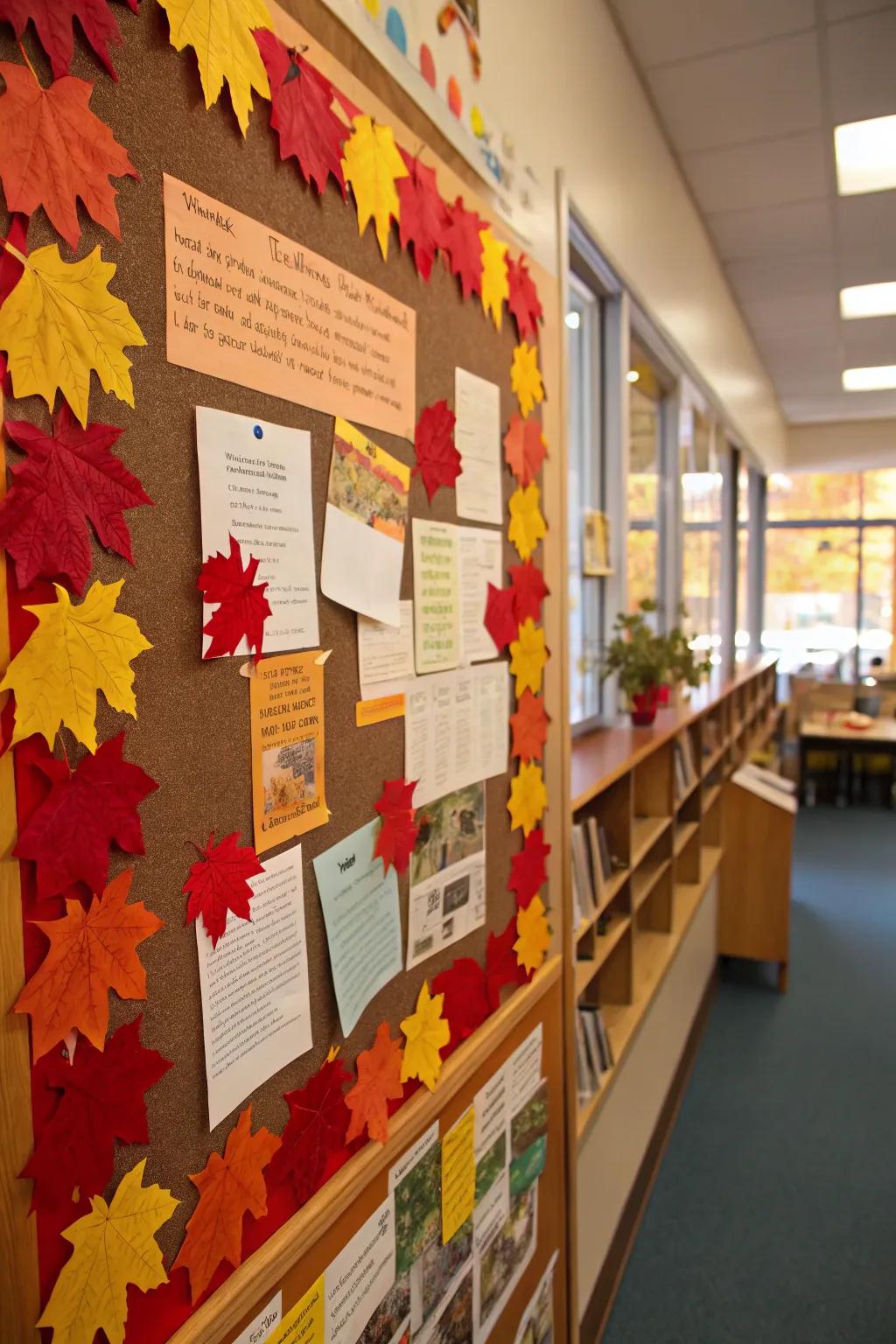 A fall pin board with decorative leafy borders for a polished look.