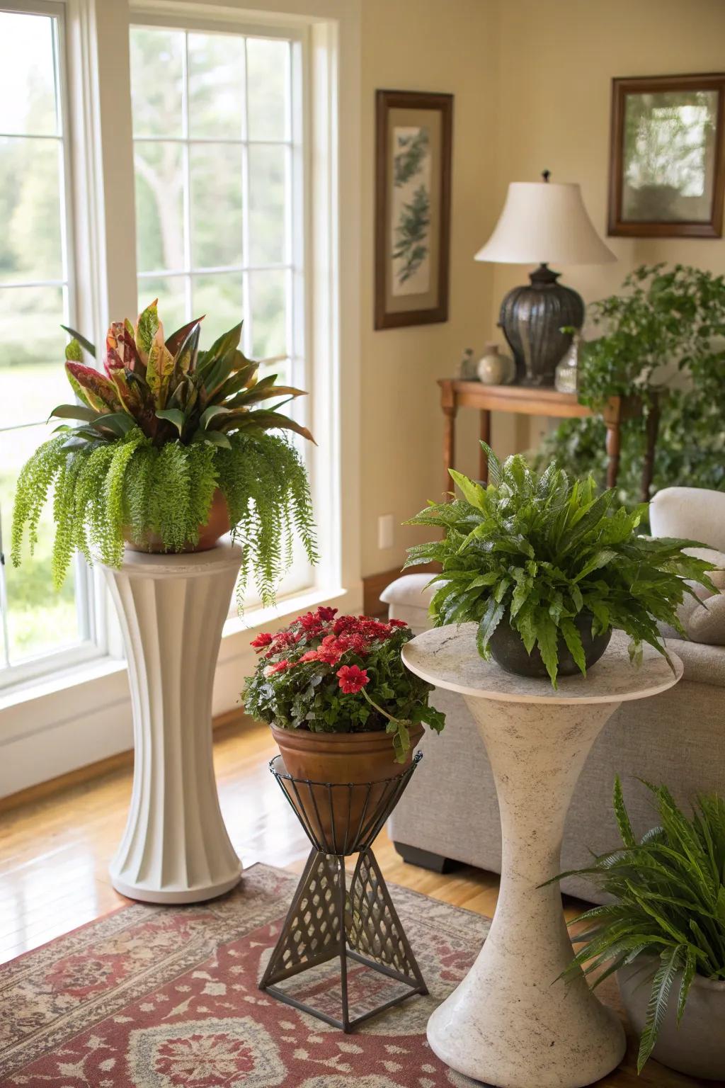 Incorporate height and visual interest through the use of Sculptural Plant Risers.