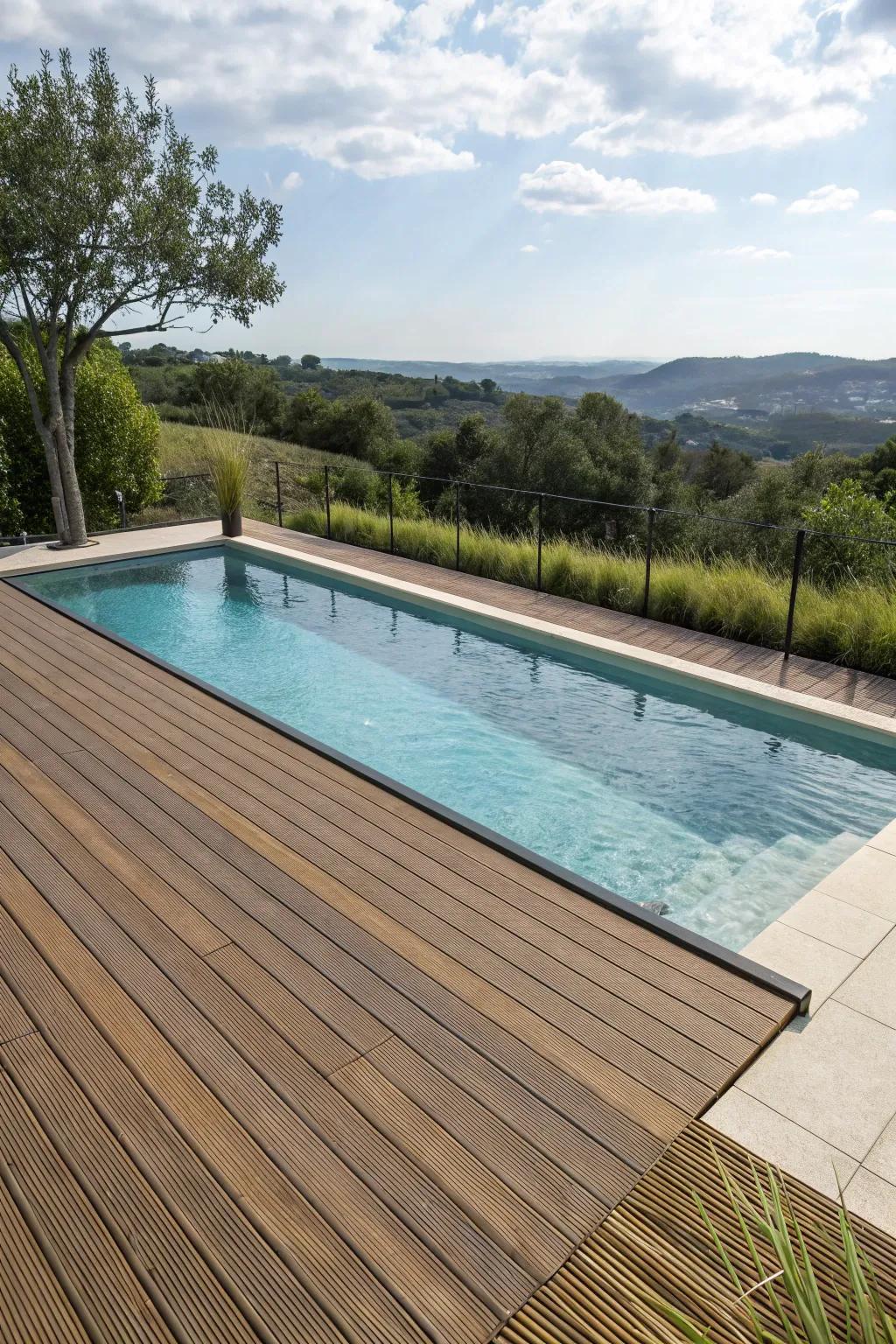 Eco-conscious materials offer stylish and sustainable poolside solutions.