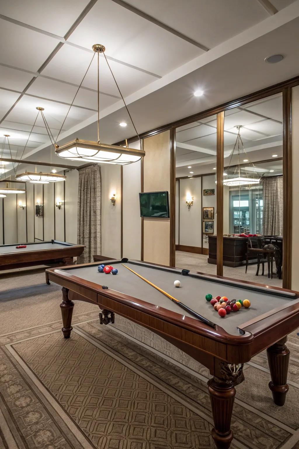 Mirrors can visually expand your pool table area, adding depth and light.