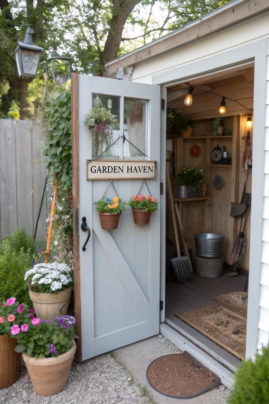 A potting shed showing a personalized touch.