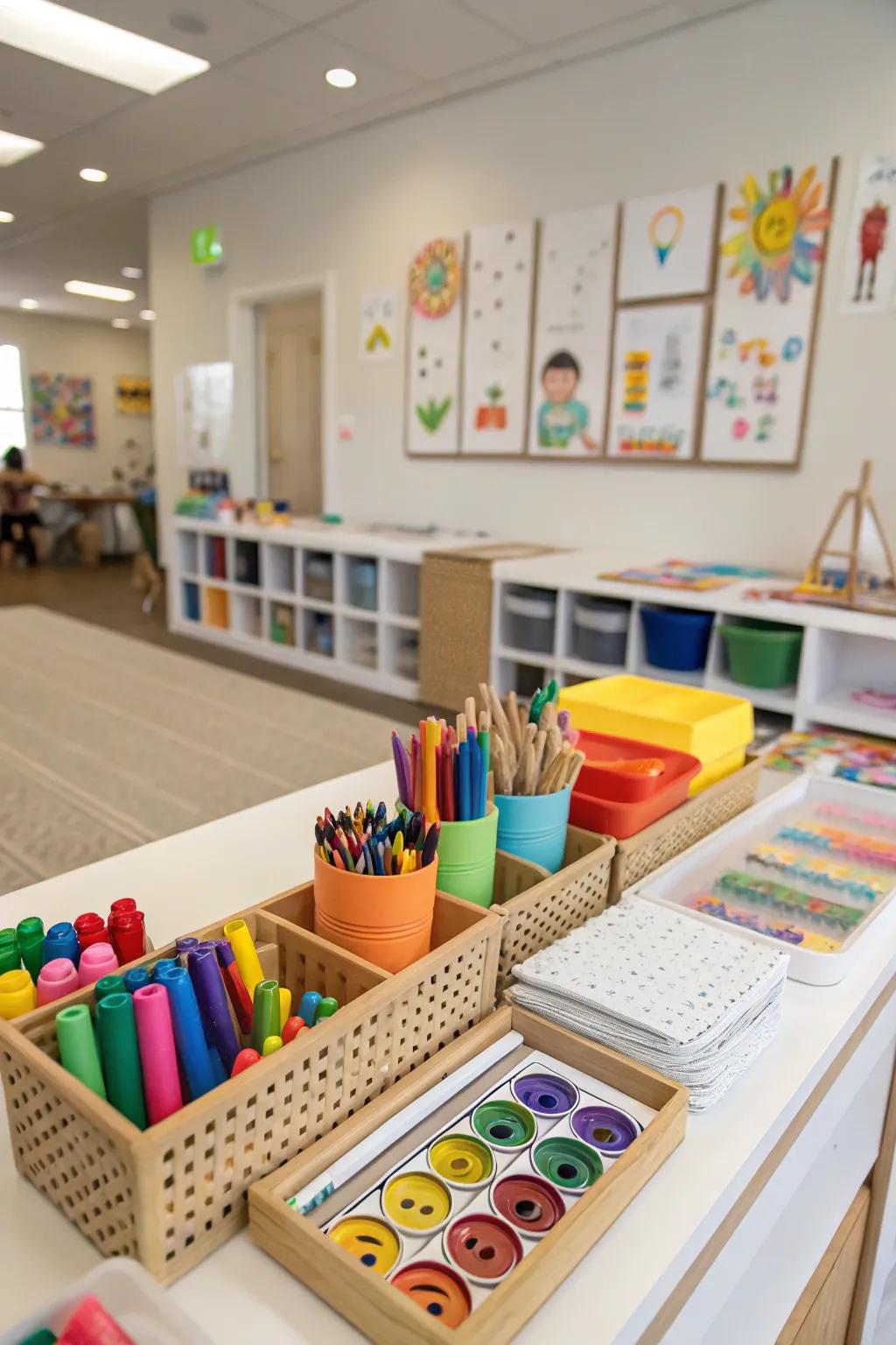 An organized art and craft area encouraging creativity.