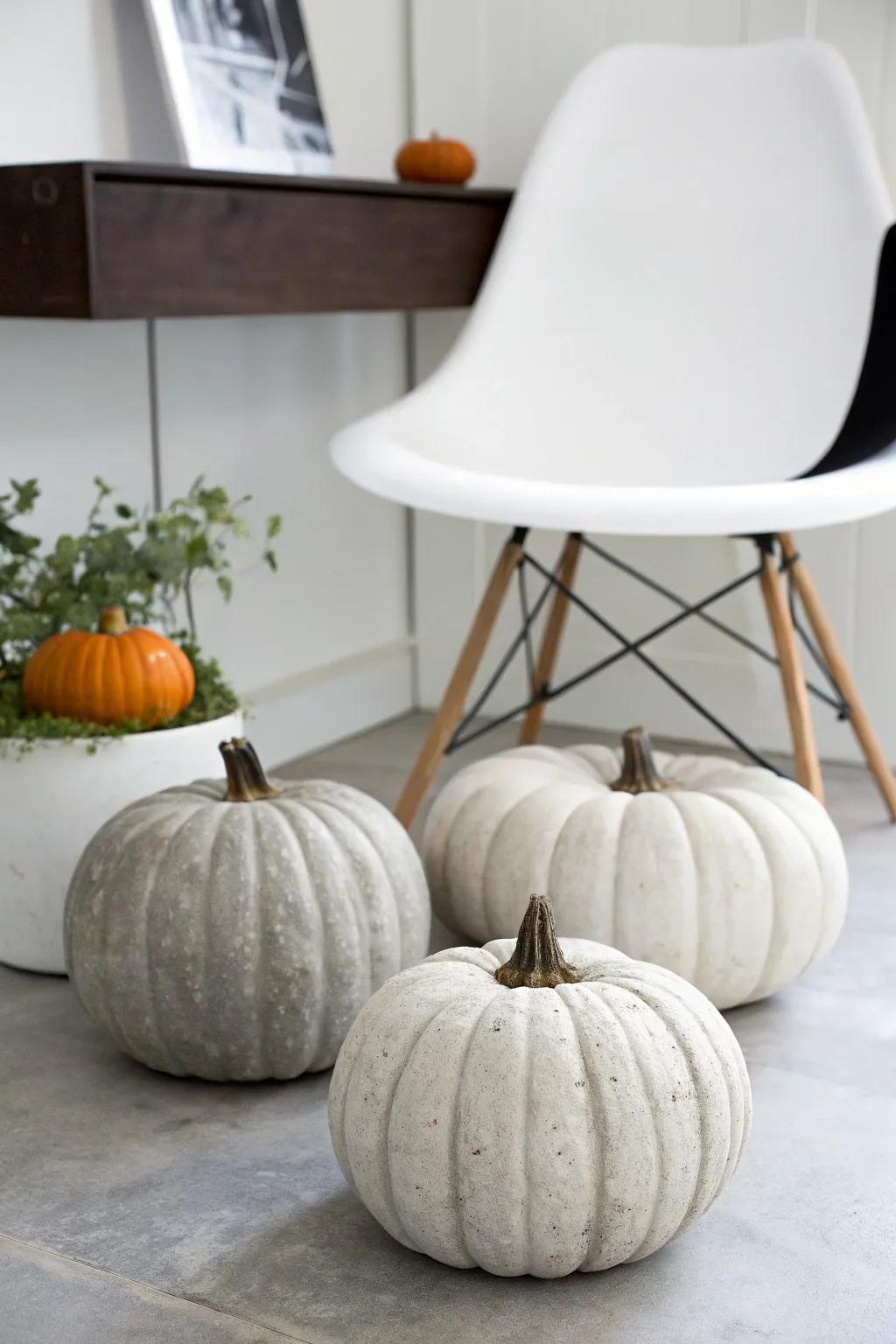 Solidified-style pumpkins deliver a sleek, contemporary substitute for traditional decor.