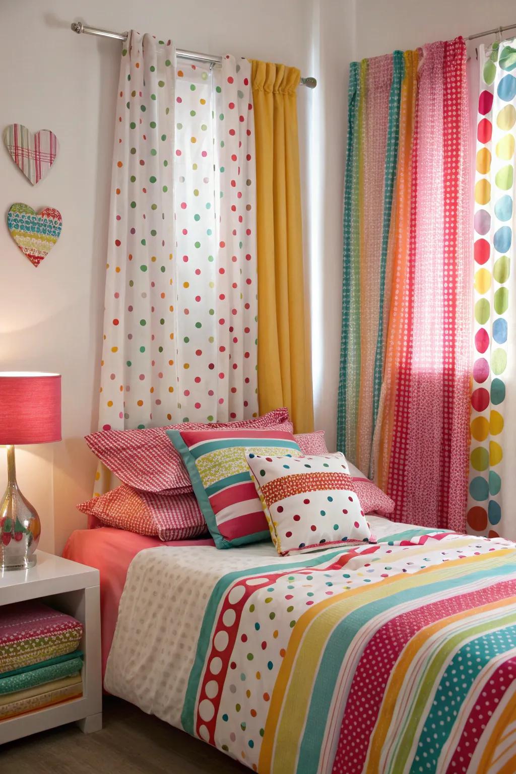 Lively patterns adding playfulness and fun to the bedroom.