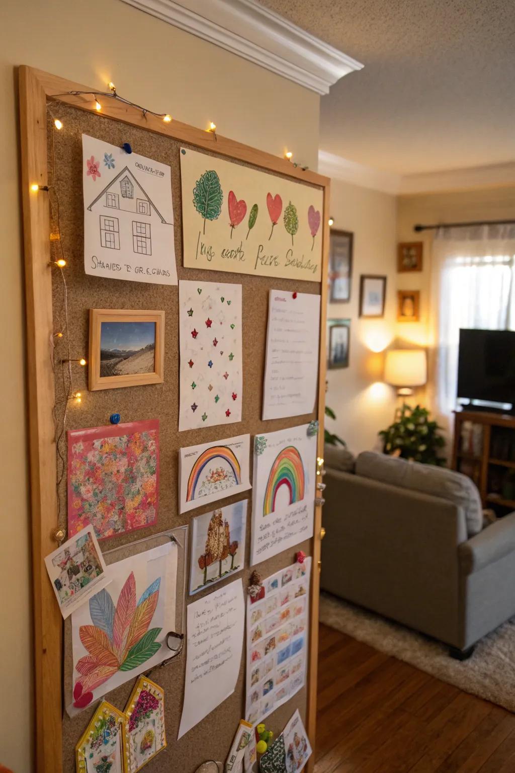 An artistic pin board showing creative arts and crafts projects.