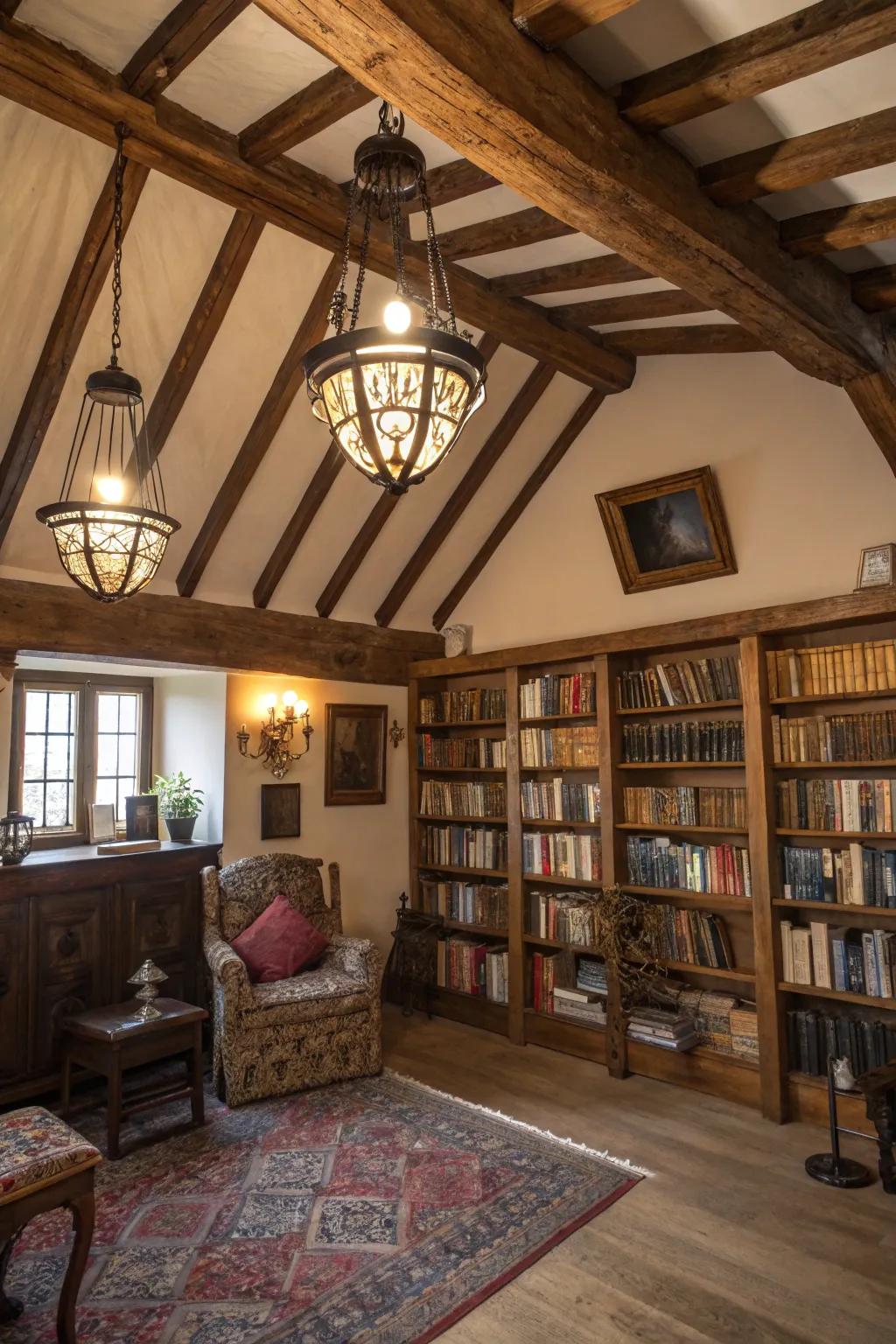 Infuse vintage appeal through antique lighting.