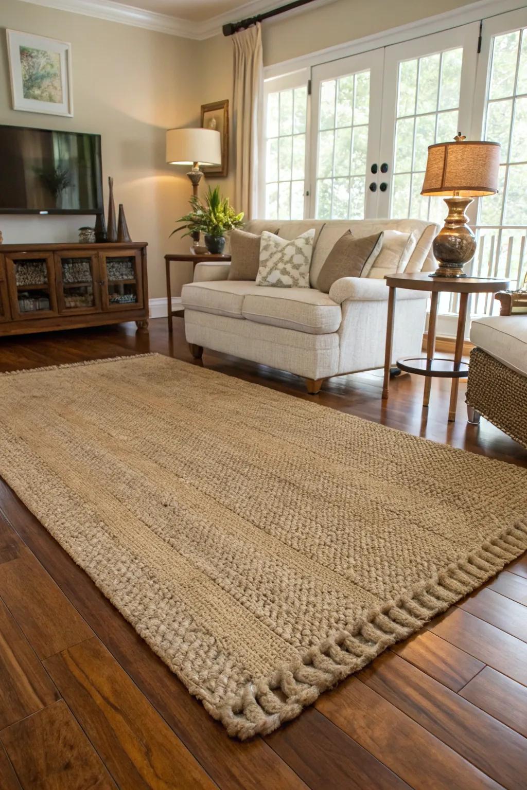 Contribute warmth and texture through organic fiber rugs.