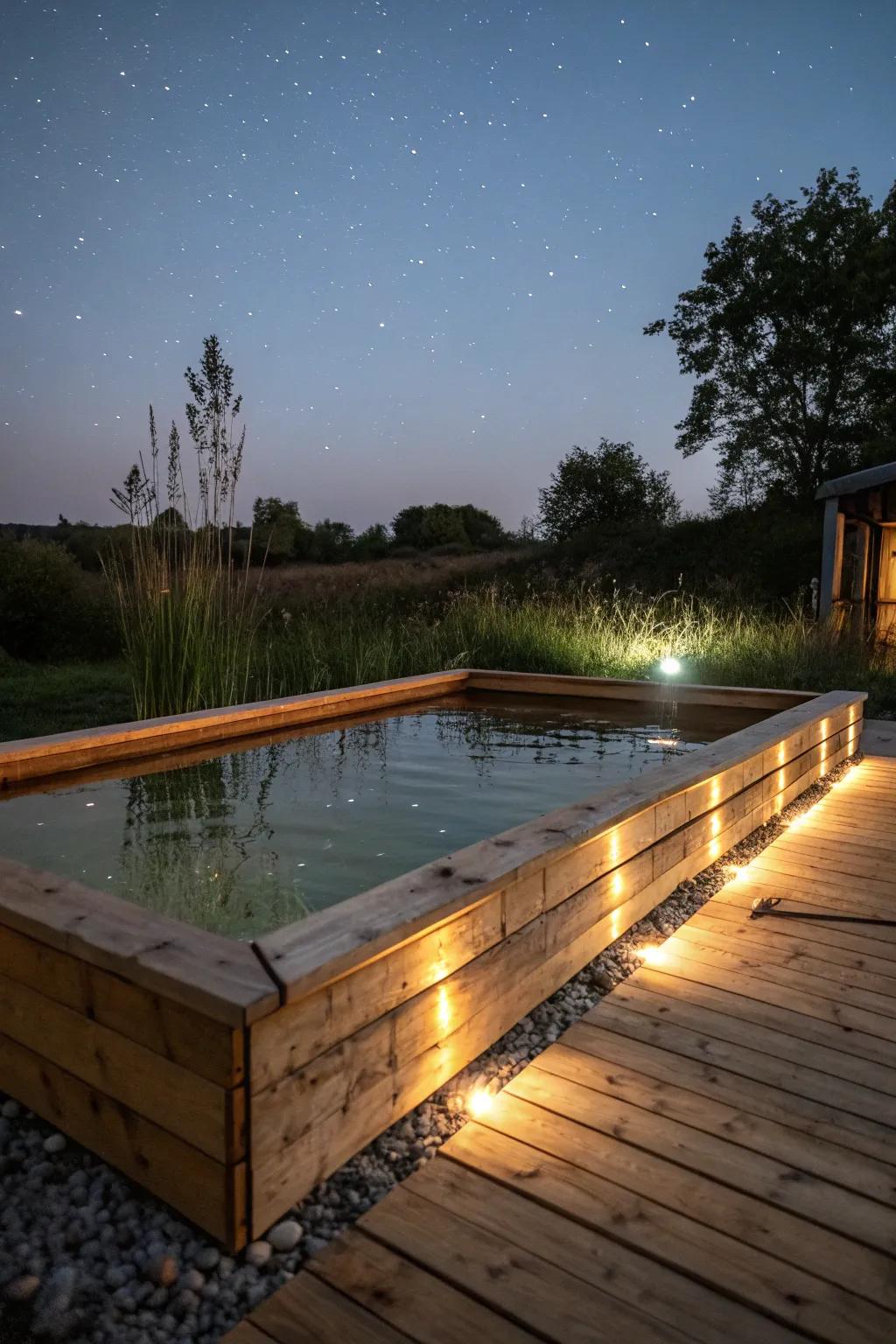 Lighting transforms your pond into a nighttime exhibition.
