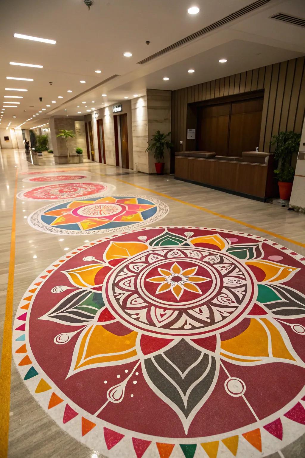Free-Form art lends this rangoli a modern and artistic flair.